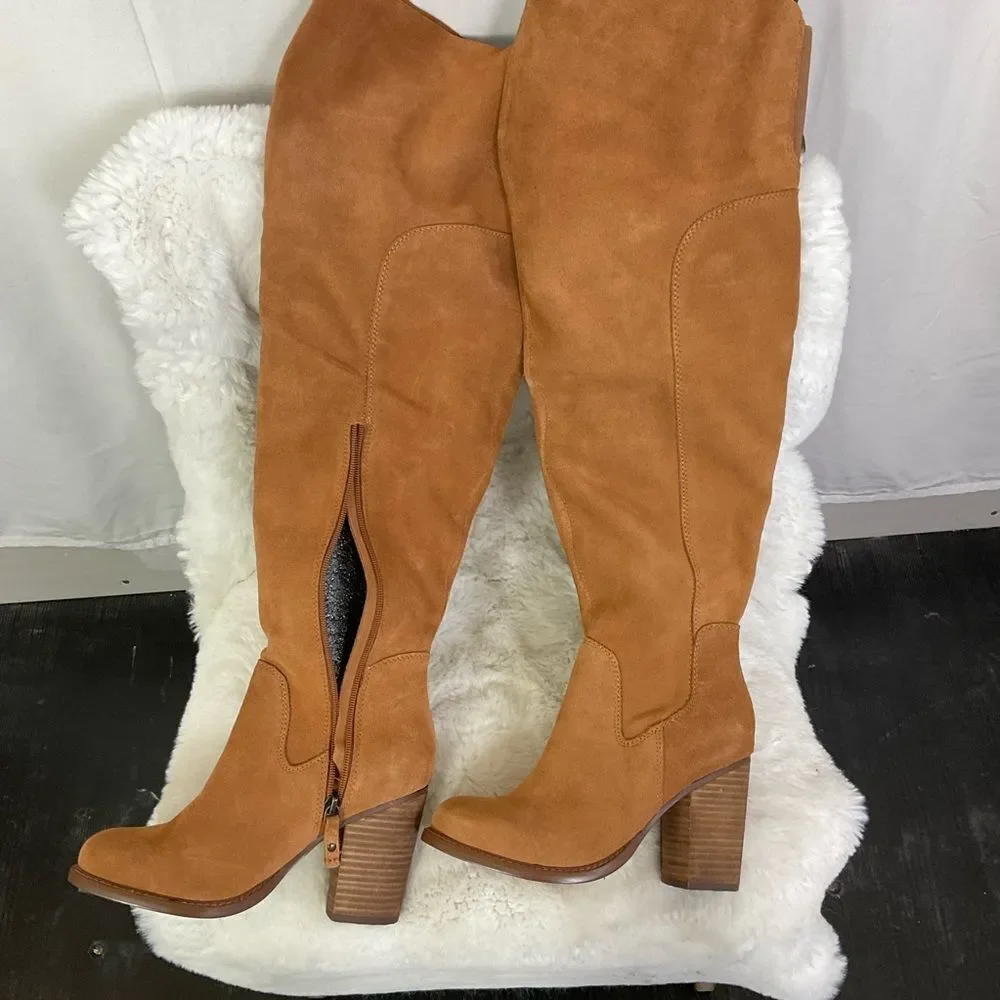 NEW Kelsi Dagger Chestnut Brown Brooklyn Logan Suede Over The Knee Boots 6.5M
